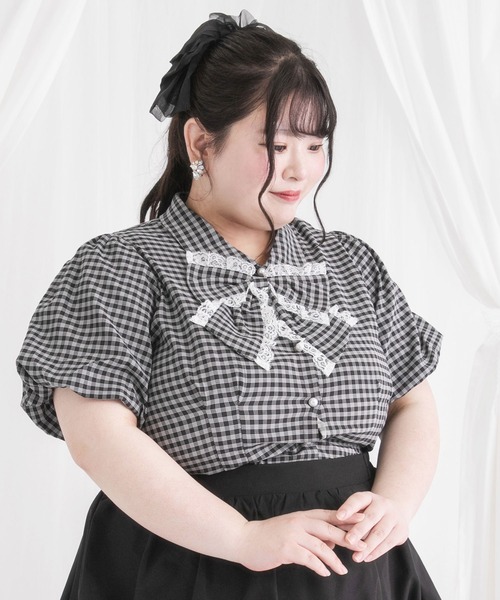 DearMyLoveWhip(ディアマイラブホイップ)の「【大きいサイズ】リボン付角襟シャツブラウス(シャツ/ブラウス・レディース・ブラック/チェック/ホワイト・6L/5L/4L)」の18枚目の写真
