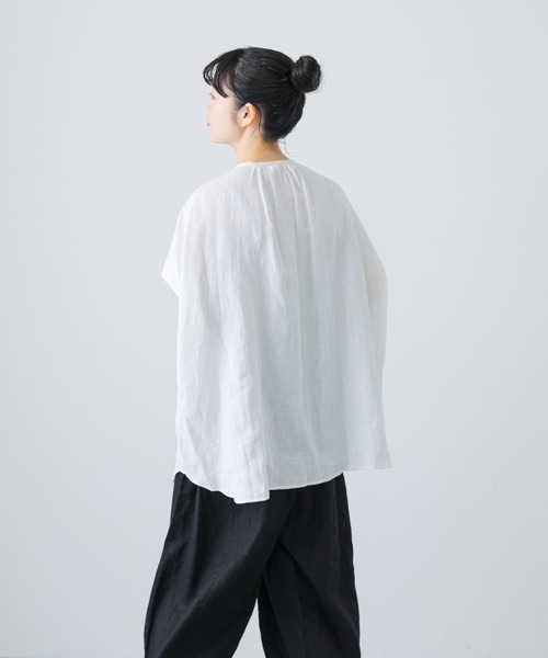 新品かぐれ☆リネンフリルフレンチワイドシャツ リネンフリルフレンチワイドシャツ（シャツ/ブラウス）｜かぐれ