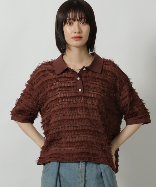 LAKOLE(ラコレ)の「ジャガードポロシャツ / 499546(Tシャツ/カットソー・レディース・ブラウン/ブラック/オフホワイト・FREE)」の3枚目の写真