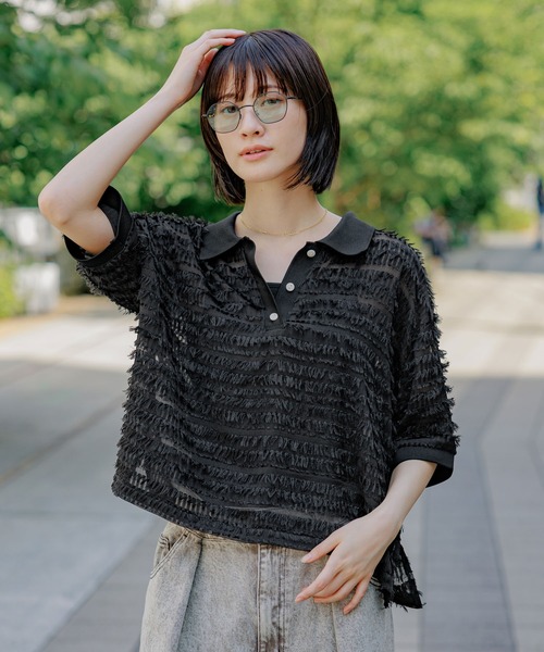 LAKOLE(ラコレ)の「ジャガードポロシャツ / 499546(Tシャツ/カットソー・レディース・ブラウン/ブラック/オフホワイト・FREE)」の1枚目の写真