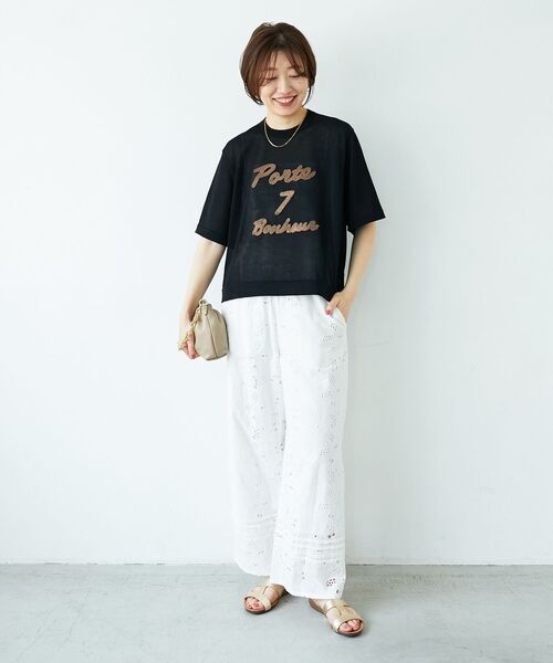 le.coeur blanc(ルクールブラン)の「シアー刺繍ハーフスリーブニット(ニット/セーター・レディース・ブラック/アイボリー/ライトグレー・38)」の17枚目の写真