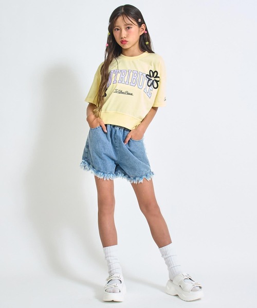 ANAP GiRL(アナップガール)の「フリンジ デニム イージー ショートパンツ【キッズお揃い】(デニムパンツ・キッズ・ブラック/ライトブルー・M/S/XS)」の8枚目の写真