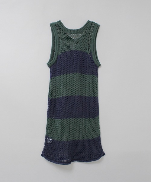 RNA（アールエヌエー）の「K2723 ワイドボーダーメッシュタンク（ニット/セーター・レディース・グリーン/ブラック×ホワイト/ブラウン・MEDIUM）」の8枚目の写真