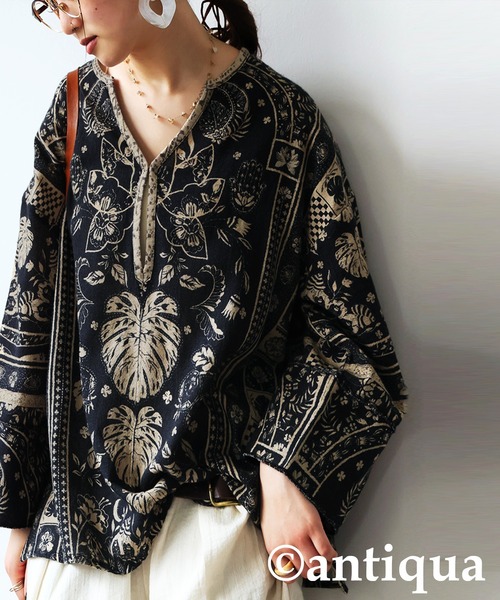 antiqua(アンティカ)の「エスニック柄スキッパーネックトップス(その他トップス・レディース・ブラック・ONESIZE)」の8枚目の写真