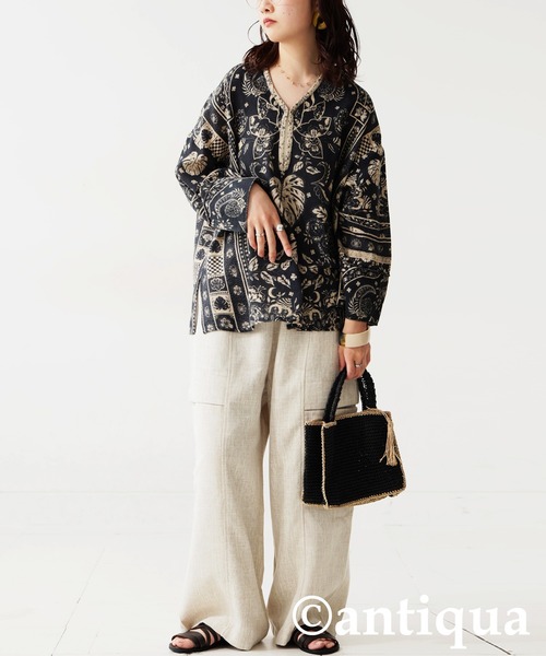 antiqua(アンティカ)の「エスニック柄スキッパーネックトップス(その他トップス・レディース・ブラック・ONESIZE)」の9枚目の写真