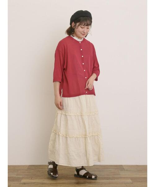 Samansa Mos2（サマンサ モスモス）の「[接触冷感]花刺繍七分袖クルーネックカーディガン（カーディガン/ボレロ・レディース・ブラック/レッド/グリーン/パープル/キナリ/イエロー・F）」の12枚目の写真