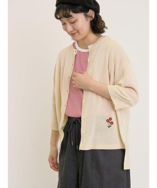 Samansa Mos2（サマンサ モスモス）の「[接触冷感]花刺繍七分袖クルーネックカーディガン（カーディガン/ボレロ・レディース・ブラック/レッド/グリーン/パープル/キナリ/イエロー・F）」の14枚目の写真