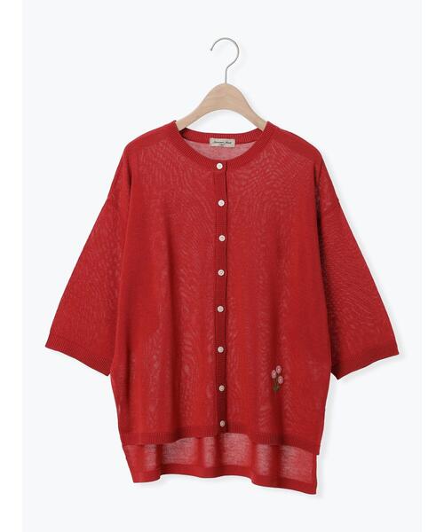 Samansa Mos2（サマンサ モスモス）の「[接触冷感]花刺繍七分袖クルーネックカーディガン（カーディガン/ボレロ・レディース・ブラック/レッド/グリーン/パープル/キナリ/イエロー・F）」の19枚目の写真