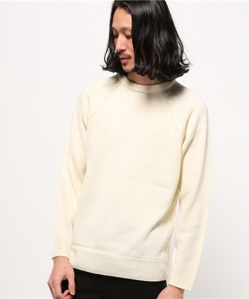 SEVENDAYS=SUNDAY(セブンデイズサンデイ)の「ケーブル切替 長袖ラグランプルオーバー(ニット/セーター・メンズ・ベージュ/ネイビー/オフホワイト/ワインレッド・MEDIUM/SMALL/LARGE)」の1枚目の写真
