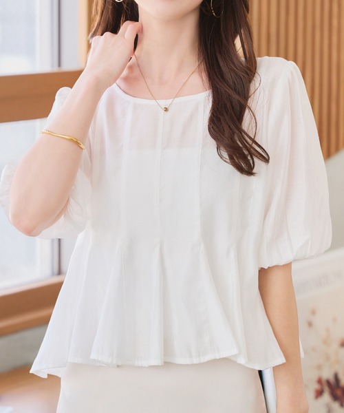 KOBE LETTUCE（コウベレタス）の「ペプラムシアーブラウス（シャツ/ブラウス・レディース・ホワイト/ピンク/ブラウン・M）」の13枚目の写真