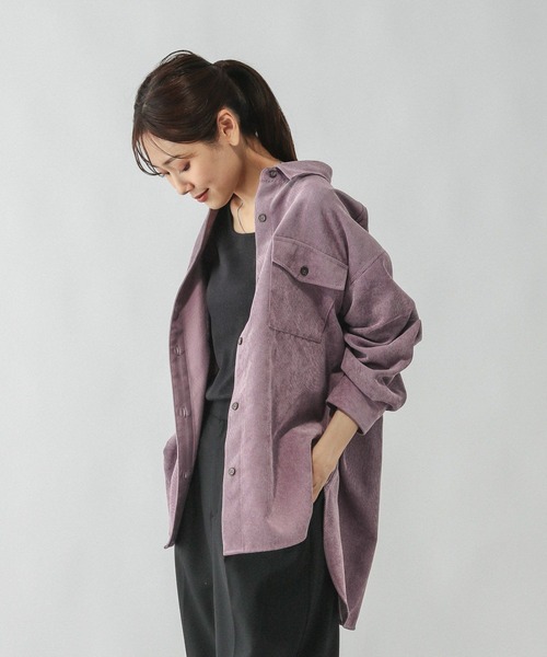 GLOBAL WORK（グローバルワーク）の「イージーケアコーデュロイシャツ/499701（シャツ/ブラウス・レディース・ブルー系その他/ラベンダー/ボルドー/キャメル/アイボリー/ピンク系その他・MEDIUM/LARGE）」の3枚目の写真