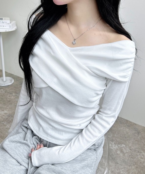 INGNI(イング)の「カシュクールトップス(Tシャツ/カットソー・レディース・ブラック/チャコールグレー/ピンク/オフホワイト・M)」の2枚目の写真