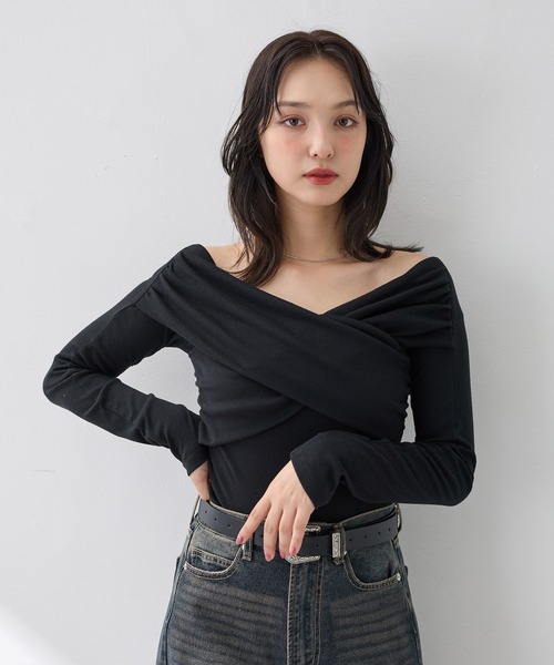 INGNI(イング)の「カシュクールトップス(Tシャツ/カットソー・レディース・ブラック/チャコールグレー/ピンク/オフホワイト・M)」の3枚目の写真