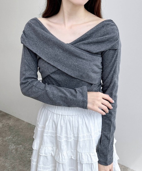 INGNI(イング)の「カシュクールトップス(Tシャツ/カットソー・レディース・ブラック/チャコールグレー/ピンク/オフホワイト・M)」の14枚目の写真
