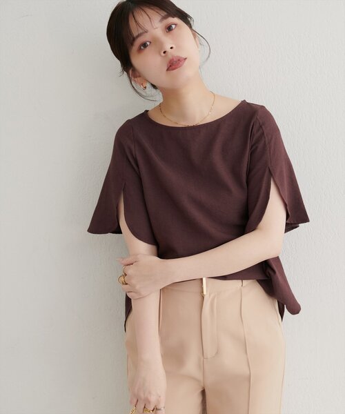 natural couture（ナチュラルクチュール）の「【WEB限定】ハチワレスリーブ麻調ブラウス（シャツ/ブラウス・レディース・マスタード/ピンク/ブラウン/サックスブルー/ブラック/オフホワイト・FREE）」の3枚目の写真