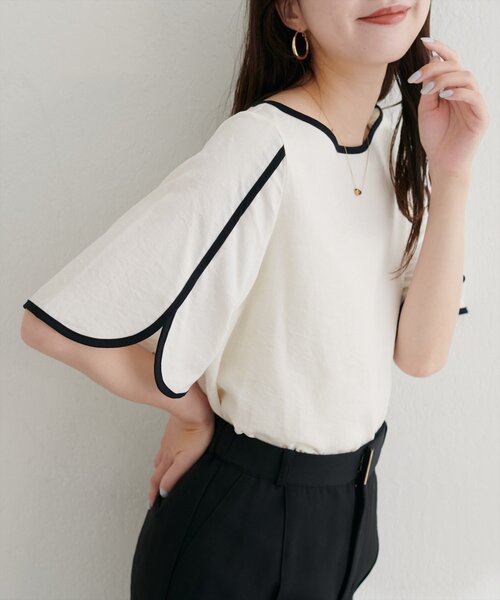 natural couture（ナチュラルクチュール）の「【WEB限定】ハチワレスリーブ麻調ブラウス（シャツ/ブラウス・レディース・マスタード/ピンク/ブラウン/サックスブルー/ブラック/オフホワイト・FREE）」の2枚目の写真