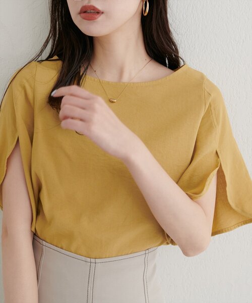 natural couture（ナチュラルクチュール）の「【WEB限定】ハチワレスリーブ麻調ブラウス（シャツ/ブラウス・レディース・マスタード/ピンク/ブラウン/サックスブルー/ブラック/オフホワイト・FREE）」の5枚目の写真