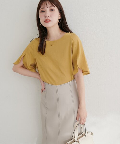 natural couture（ナチュラルクチュール）の「【WEB限定】ハチワレスリーブ麻調ブラウス（シャツ/ブラウス・レディース・マスタード/ピンク/ブラウン/サックスブルー/ブラック/オフホワイト・FREE）」の7枚目の写真