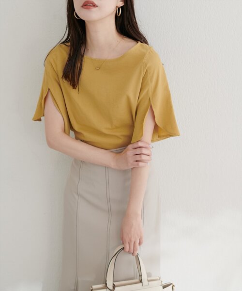 natural couture（ナチュラルクチュール）の「【WEB限定】ハチワレスリーブ麻調ブラウス（シャツ/ブラウス・レディース・マスタード/ピンク/ブラウン/サックスブルー/ブラック/オフホワイト・FREE）」の8枚目の写真