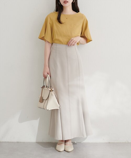 natural couture（ナチュラルクチュール）の「【WEB限定】ハチワレスリーブ麻調ブラウス（シャツ/ブラウス・レディース・マスタード/ピンク/ブラウン/サックスブルー/ブラック/オフホワイト・FREE）」の9枚目の写真