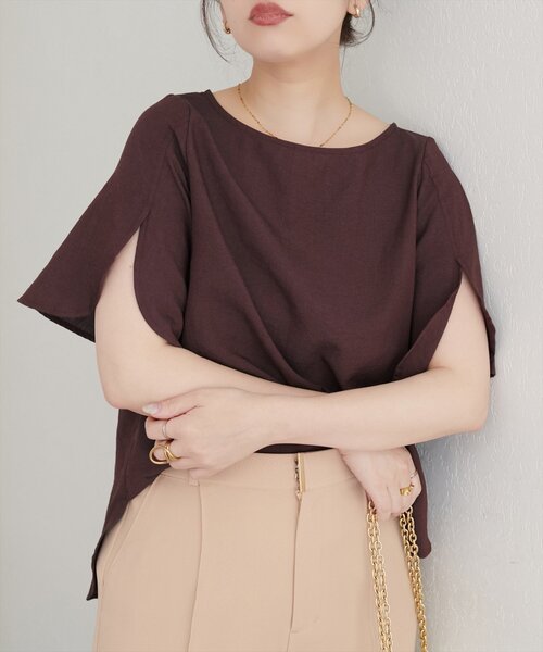 natural couture（ナチュラルクチュール）の「【WEB限定】ハチワレスリーブ麻調ブラウス（シャツ/ブラウス・レディース・マスタード/ピンク/ブラウン/サックスブルー/ブラック/オフホワイト・FREE）」の10枚目の写真