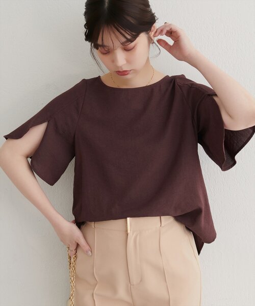 natural couture（ナチュラルクチュール）の「【WEB限定】ハチワレスリーブ麻調ブラウス（シャツ/ブラウス・レディース・マスタード/ピンク/ブラウン/サックスブルー/ブラック/オフホワイト・FREE）」の11枚目の写真
