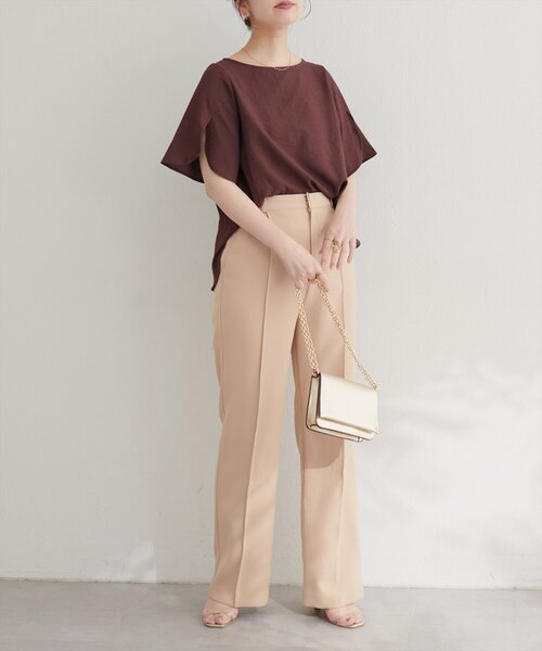 natural couture（ナチュラルクチュール）の「【WEB限定】ハチワレスリーブ麻調ブラウス（シャツ/ブラウス・レディース・マスタード/ピンク/ブラウン/サックスブルー/ブラック/オフホワイト・FREE）」の13枚目の写真