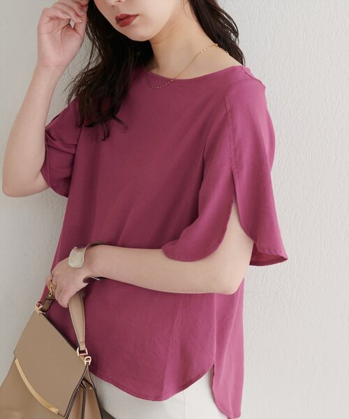 natural couture（ナチュラルクチュール）の「【WEB限定】ハチワレスリーブ麻調ブラウス（シャツ/ブラウス・レディース・マスタード/ピンク/ブラウン/サックスブルー/ブラック/オフホワイト・FREE）」の14枚目の写真