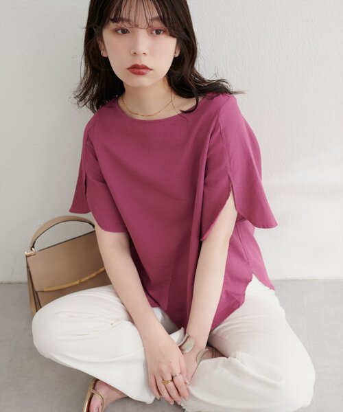 natural couture（ナチュラルクチュール）の「【WEB限定】ハチワレスリーブ麻調ブラウス（シャツ/ブラウス・レディース・マスタード/ピンク/ブラウン/サックスブルー/ブラック/オフホワイト・FREE）」の15枚目の写真