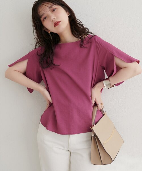 natural couture（ナチュラルクチュール）の「【WEB限定】ハチワレスリーブ麻調ブラウス（シャツ/ブラウス・レディース・マスタード/ピンク/ブラウン/サックスブルー/ブラック/オフホワイト・FREE）」の16枚目の写真