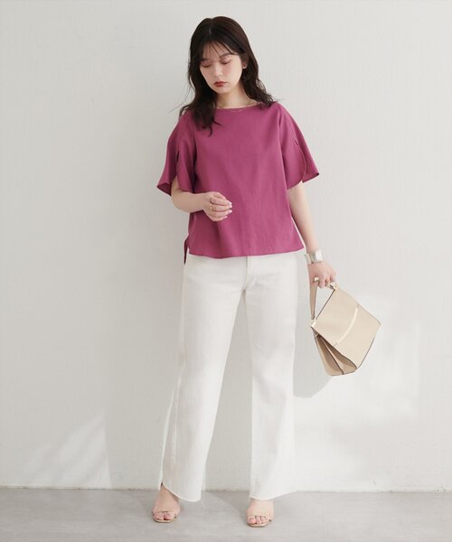 natural couture（ナチュラルクチュール）の「【WEB限定】ハチワレスリーブ麻調ブラウス（シャツ/ブラウス・レディース・マスタード/ピンク/ブラウン/サックスブルー/ブラック/オフホワイト・FREE）」の17枚目の写真