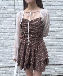 [mline]花柄シャーリング ミニワンピ