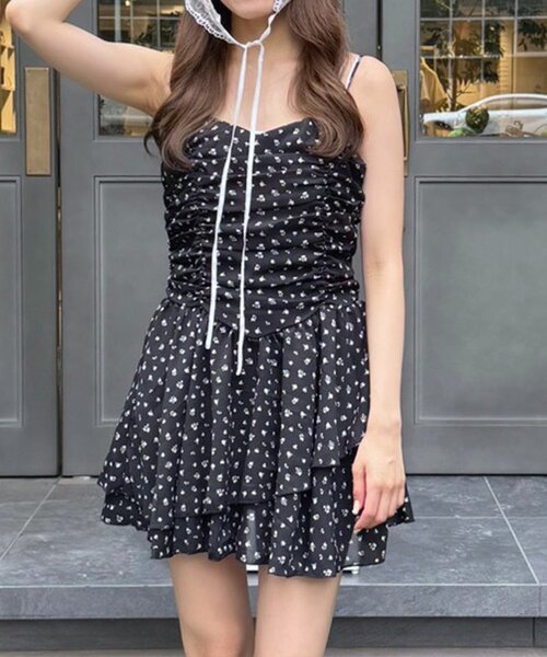 mline（エムライン）の「[mline]花柄シャーリング ミニワンピ（ワンピース・レディース・ブラック/ブラウン/アイボリー・FREE）」の9枚目の写真