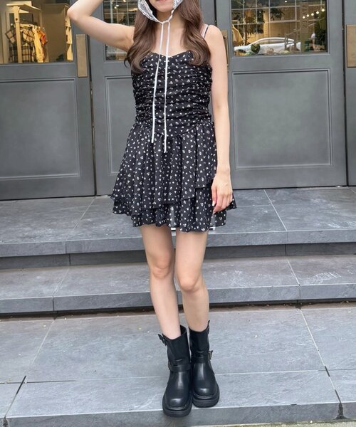 mline（エムライン）の「[mline]花柄シャーリング ミニワンピ（ワンピース・レディース・ブラック/ブラウン/アイボリー・FREE）」の12枚目の写真