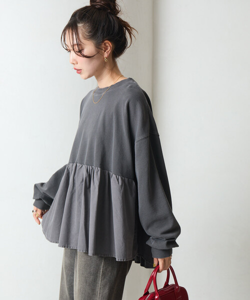 セール】限定展開 ピグメント 加工 フリル ロングスリーブ トップス（T