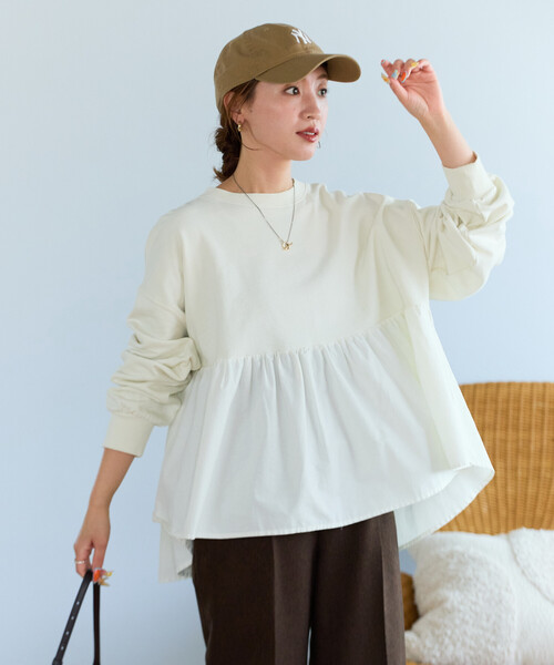 FREAK'S STORE(フリークスストア)の「限定展開 ピグメント 加工 フリル ロングスリーブ トップス(Tシャツ/カットソー・レディース・スミクロ/ベージュ/ネイビー/レッド/グリーン/ナチュラル・フリ-)」の15枚目の写真