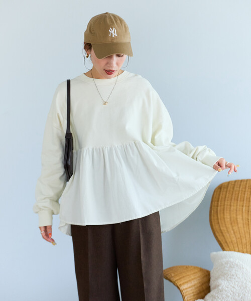 FREAK'S STORE(フリークスストア)の「限定展開 ピグメント 加工 フリル ロングスリーブ トップス(Tシャツ/カットソー・レディース・スミクロ/ベージュ/ネイビー/レッド/グリーン/ナチュラル・フリ-)」の18枚目の写真