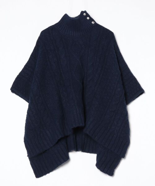 LAUREN RALPH LAUREN(ローレン ラルフ ローレン)の「ボタントリム ケーブルニット モックネック ポンチョ(ポンチョ・レディース・ネイビー系1・ONE)」の3枚目の写真