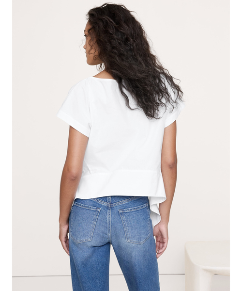 Banana Republic（バナナリパブリック）の「コットンポプリン ボートネック アシンメトリー トップス（シャツ/ブラウス・レディース・ホワイト/ホワイト×ネイビー・XS/S/M/L）」の4枚目の写真