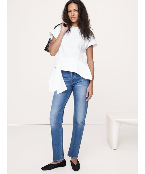 Banana Republic（バナナリパブリック）の「コットンポプリン ボートネック アシンメトリー トップス（シャツ/ブラウス・レディース・ホワイト/ホワイト×ネイビー・XS/S/M/L）」の3枚目の写真