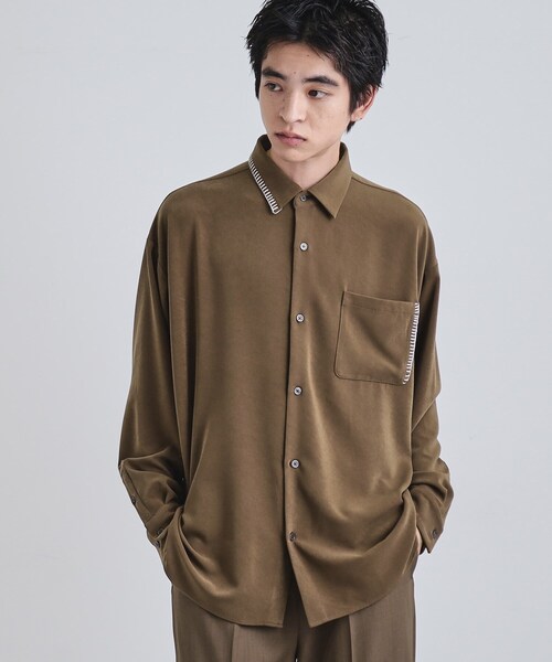 tk.TAKEO KIKUCHI(ティーケータケオキクチ)の「なめらかスエードタッチステッチシャツ(シャツ/ブラウス・メンズ・ブラック/ライトグレー/ブラウン系・01/03/02)」の3枚目の写真