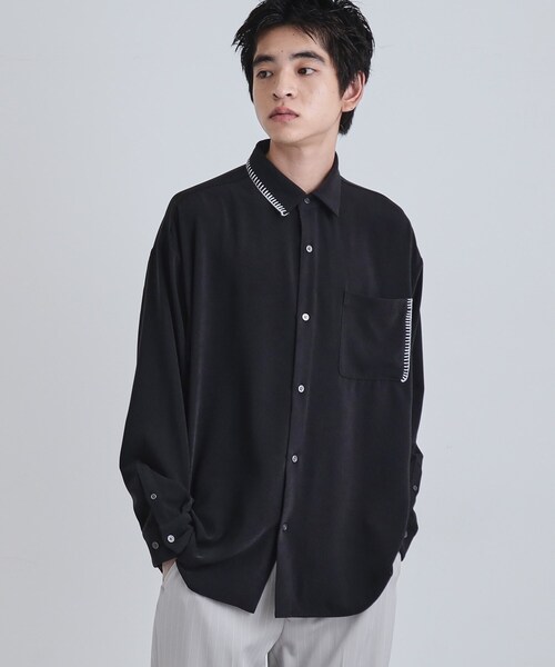 tk.TAKEO KIKUCHI(ティーケータケオキクチ)の「なめらかスエードタッチステッチシャツ(シャツ/ブラウス・メンズ・ブラック/ライトグレー/ブラウン系・01/03/02)」の14枚目の写真