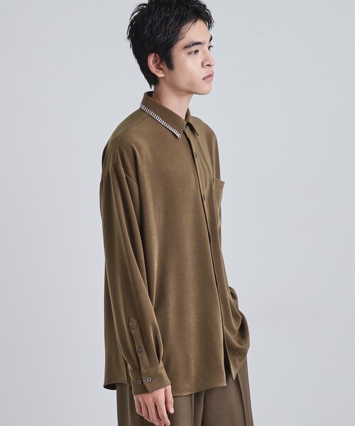 tk.TAKEO KIKUCHI(ティーケータケオキクチ)の「なめらかスエードタッチステッチシャツ(シャツ/ブラウス・メンズ・ブラック/ライトグレー/ブラウン系・01/03/02)」の6枚目の写真