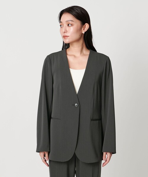 【未使用品】MARW UNITED ARROWS ノーカラージャケット グレー MARW UNITED ARROWS＞ツイル ノーカラー ジャケット（ノーカラー