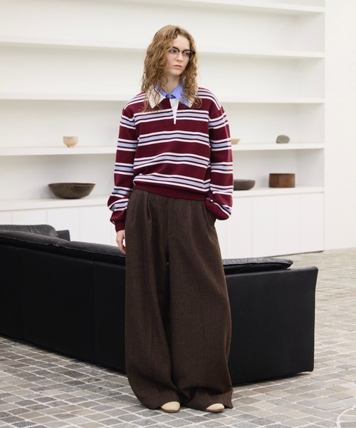 soerte マルチカラージャガードニットポロ ブラウン SIZE2 MULTI COLLAR JACQUARD KNIT POLO/マルチカラージャガードニットポロ