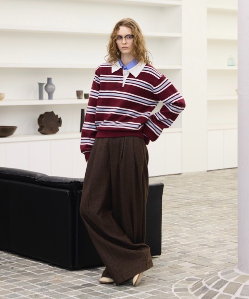 セール】Multi Stripe jacquard Knit polo/マルチストライプジャガード