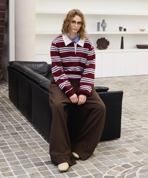 soerte（ソエルテ）の「Multi Stripe jacquard Knit polo/マルチストライプジャガードニットポロ（ポロシャツ・メンズ・レッド/ブラウン/ブラック・1/3/2）」の18枚目の写真