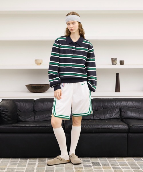 soerte マルチ カラー ジャガード ニット ポロ ブラック 2 セール】Multi Stripe jacquard Knit polo/マルチストライプジャガード