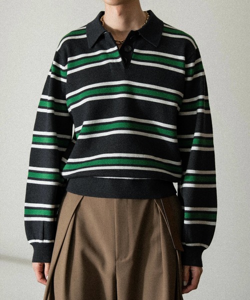 soerte（ソエルテ）の「Multi Stripe jacquard Knit polo/マルチストライプジャガードニットポロ（ポロシャツ・メンズ・レッド/ブラウン/ブラック・1/3/2）」の7枚目の写真