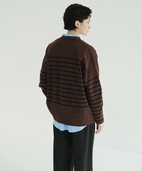 CLANE（クラネ）の「WIDE HENRY NECK BORDER TOPS（Tシャツ/カットソー・レディース・ブラウン/ホワイト・1/2）」の12枚目の写真
